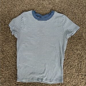 Hollister Crew Baby Tee T-Shirt Blue and White Stripes